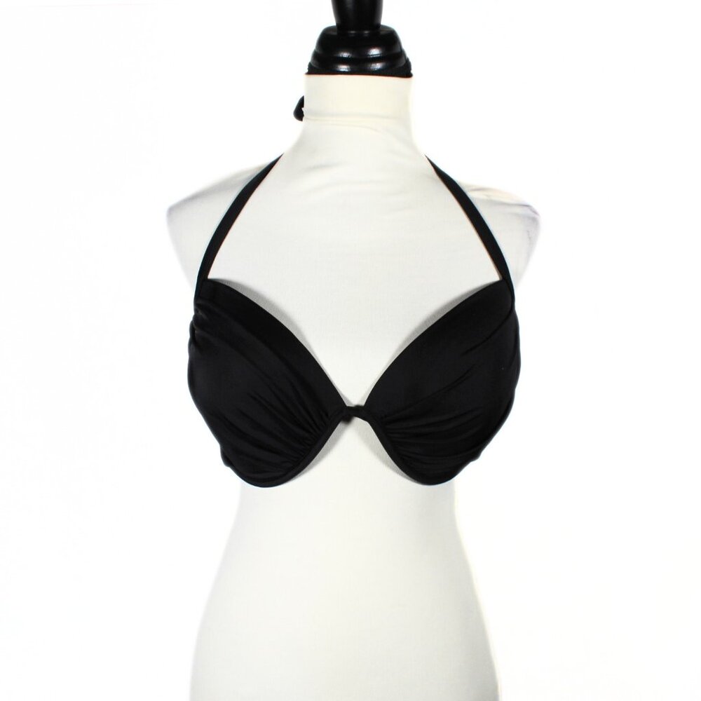 Shade & Shore Black Underwire Halter Bikini Top – Approx L/XL, 34D/36C